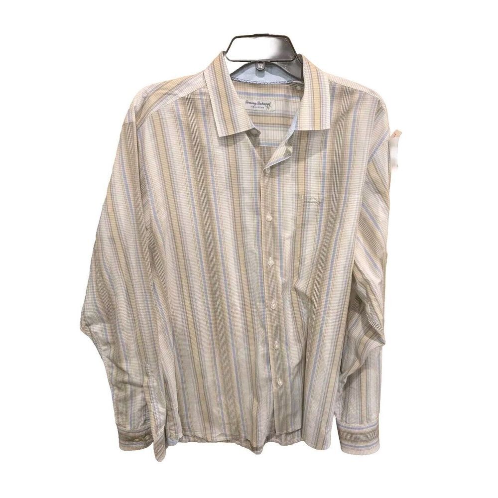 TOMMY BAHAMA  Relax Shirt Mens Size L Large Button Up 100% Pima‎ Cotton Striped